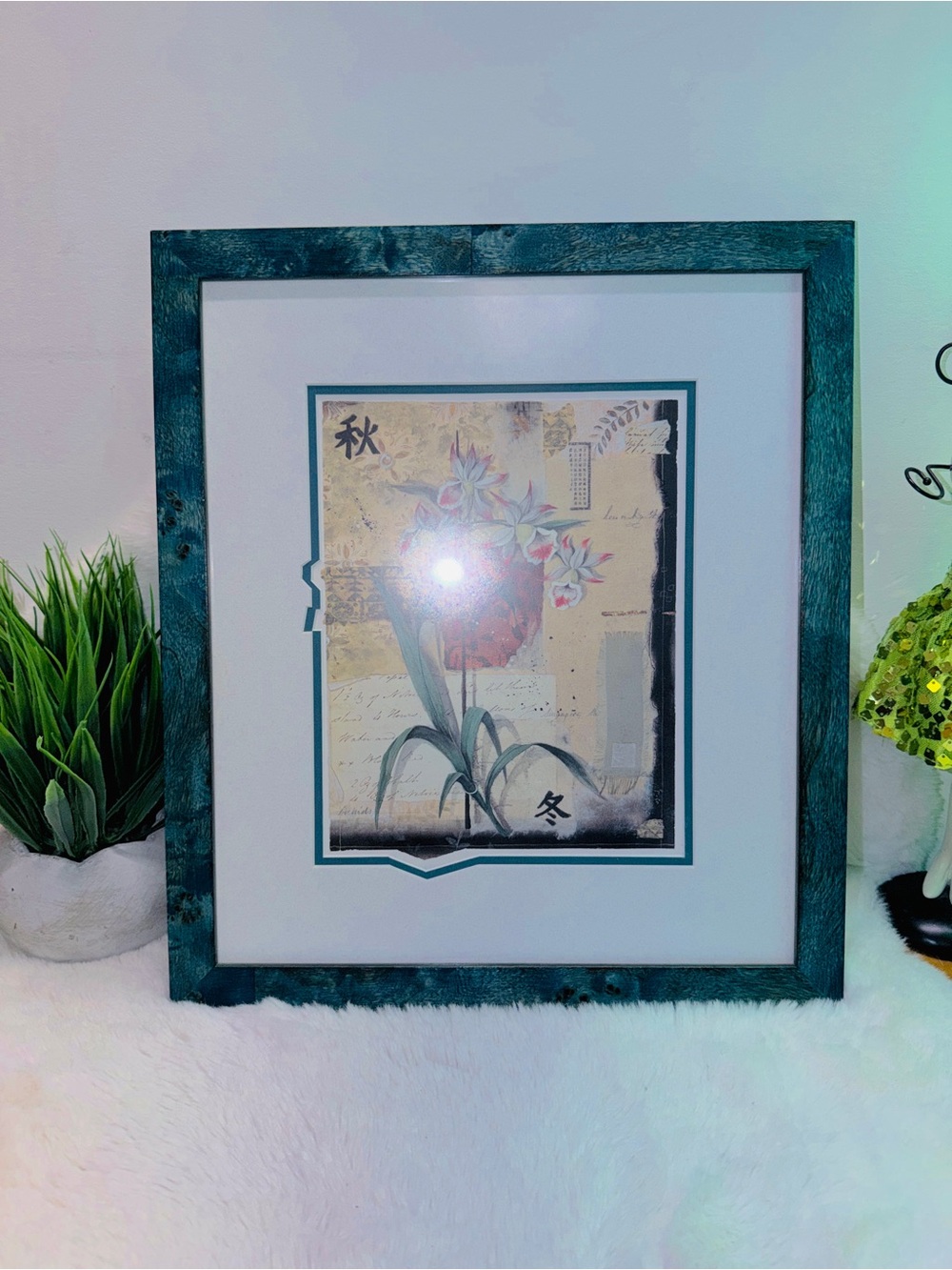 Gorgeous Botanical Wall Art Print in Teal Frame w Unique Mat Boarder 💝